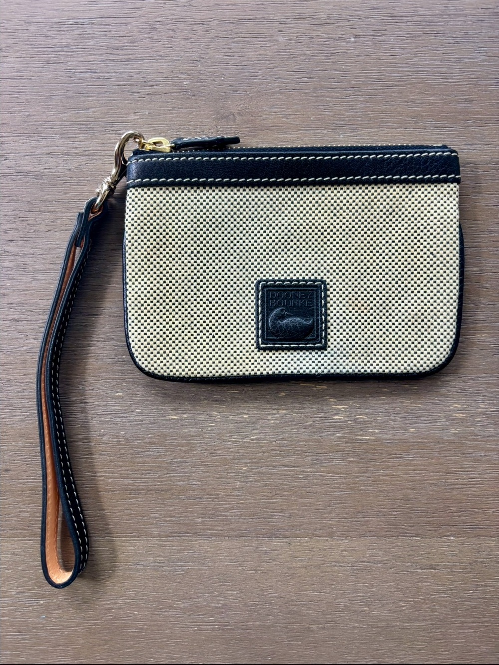 Dooney & Bourke Black and Cream Canvas Wristlet Card Holder